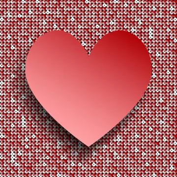 Red heart button on red sequin background. Stock Illustration