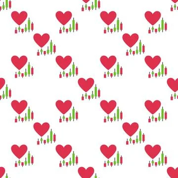 Red Heart with Candlestick Chart vector I Love Trading seamless pattern Stock Illustration