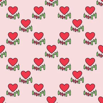 Red Heart with Candlestick Pattern vector I Love Trading colored seamless p.. 스톡 일러스트