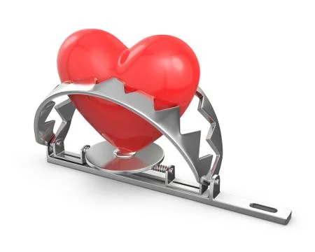 Red heart caught in a trap Stock Illustration