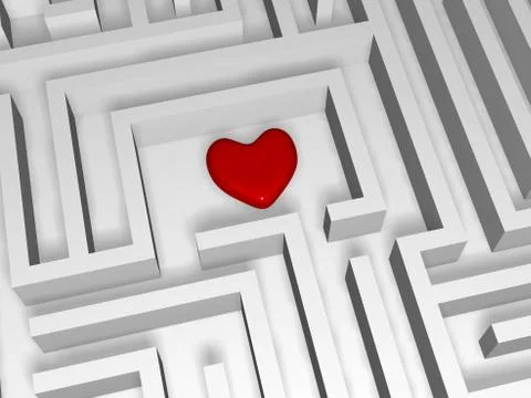 Red heart in the centre of labyrinth Stock Illustration