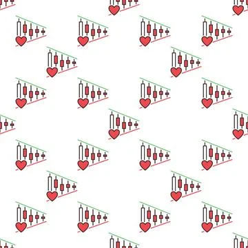 Red Heart with Chart vector Financial Analysis colored seamless pattern 스톡 일러스트