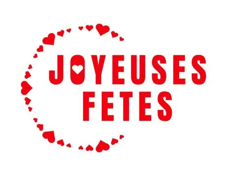 Red heart circle frame with joyeuses fetes lettering vector illustration Ilustração Stock