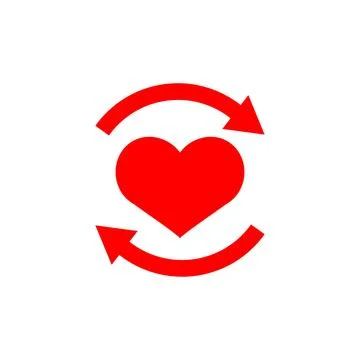 Red heart with circular arrows, symbolizing relationship cycle, love renewa.. Illustrazione stock