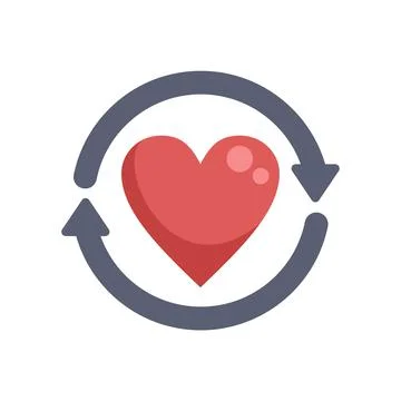 Red heart circulating with two arrows inside a circle Illustrazione stock