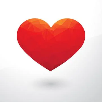 Red heart composed of small triangles with shadow Stock Illustration