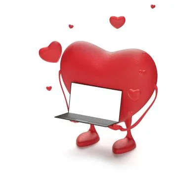 Red heart with computer 3d-illustration Stock Illustration