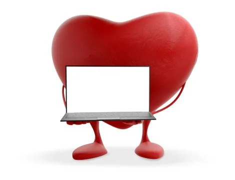 Red heart with computer 3d-illustration Stock Illustration