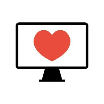 Red heart in computer screen, flat style vector illustration Stock Illustration