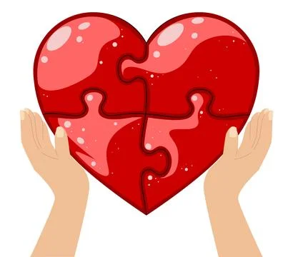 Red heart created from puzzles and hands Stockillustratie