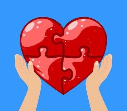 Red heart created from puzzles and hands Stockillustratie