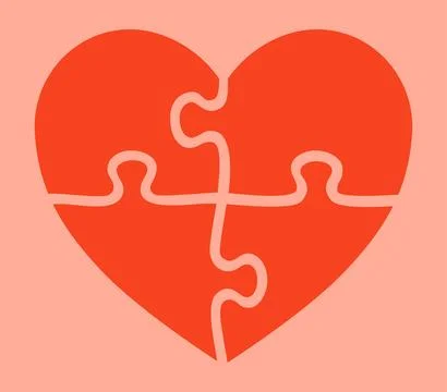 Red heart created from puzzles Illustrazione stock