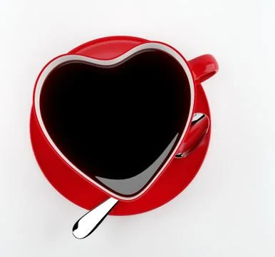 Red heart cup of tea on a white background with clipping path. Top view. Rend Stock Illustration