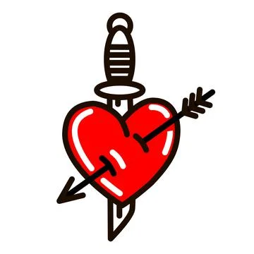 Red heart with a dagger in the style of old school tattoo . Vector illustration Stock Illustration
