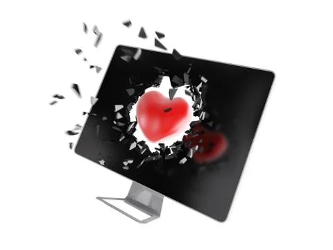 Red heart destroy computer screen. Stock Illustration