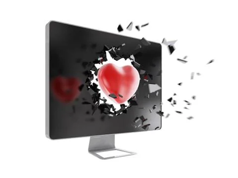 Red heart destroy computer screen. Stock Illustration