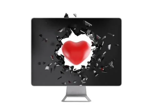Red heart destroy computer screen. Stock Illustration