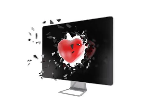 Red heart destroy computer screen. Stock Illustration