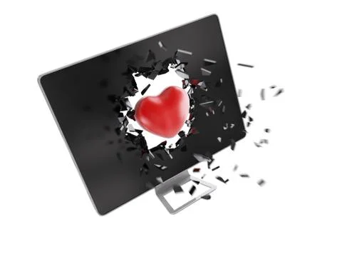 Red heart destroy computer screen. Stock Illustration