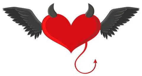 Red heart with devil horns and tail Stock Illustration