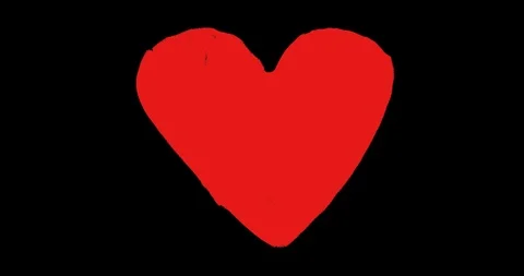Red Heart Doodle Isolated Black Background Animation Stock Footage
