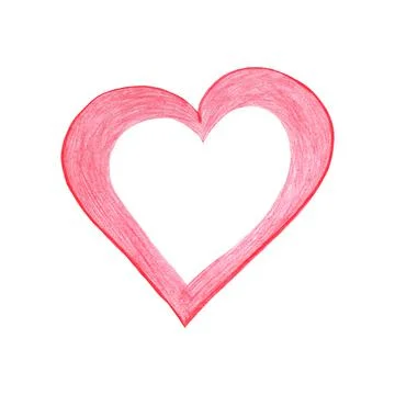 Red Heart Drawn by Colored Pencil. Heart Shape Isolated on White Background. Stock Illustration