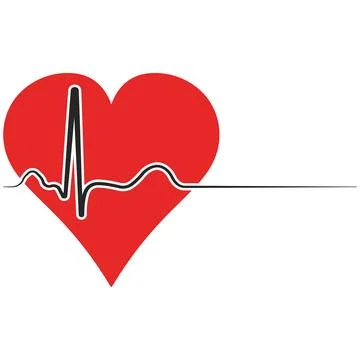 Red heart with electrocardiogram pulse line medical health symbol Stock Illustration