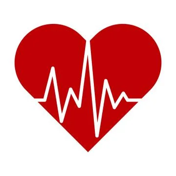 Red Heart with Electrocardiogram Pulse Vector Stock Illustration