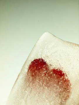 Red heart embedded in ice. Stock Photos