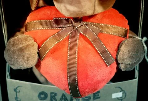 Red heart fabric 스톡 사진