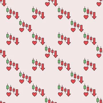 Red Heart with Falling Candlestick Chart vector Emotional Connection to Tra.. Illustrazione stock