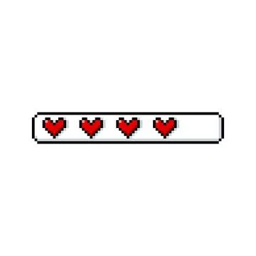 Red heart feedback, progress bar with four out of five pixel vector icon, retro Stock Illustration