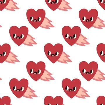 Red heart with fire pattern on white. Vector seamless pattern with hearts Stock Illustration