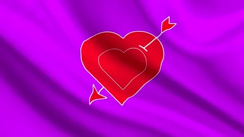 Red heart flag waving seamless loop purple background Video stock 336959511