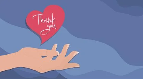 Red heart floating with text -Thank You- on a woman open hand. Gratitude Stock Illustration