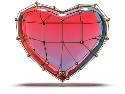 Red heart gemstone on isolated background. 3D Stock Illustration