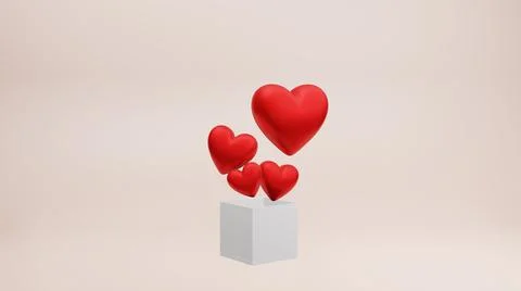 Red heart with gift box , 3D render Stock Illustration