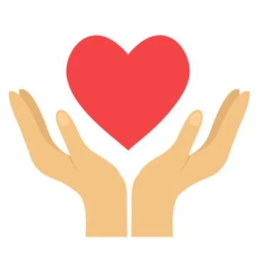 Red heart in hands on white, flat vector icon illustration Stock Illustration