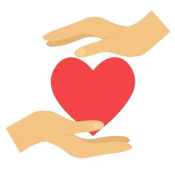 Red heart in hands on white, flat vector icon illustration Stock Illustration
