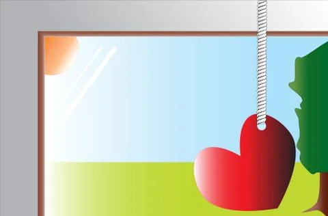 Red heart hanged on the window Stock Illustration