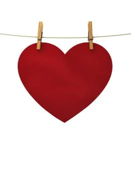 Red heart hanging on a string pinned clothespins, a concert for Valentine's D Stock Illustration