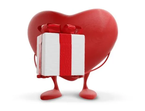 Red heart holding a present 3d-illustration Illustrazione stock