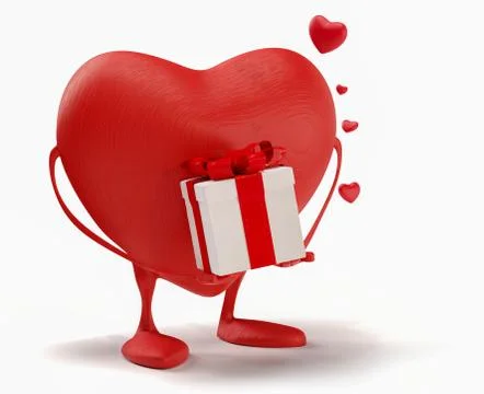 Red heart holding a present 3d-illustration Illustrazione stock