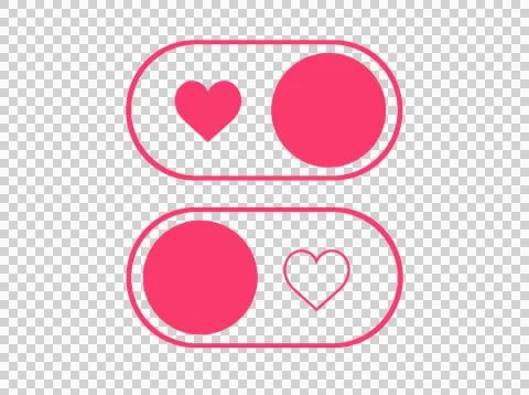 Red heart icon On and Off toggle switch modern button Stock Illustration