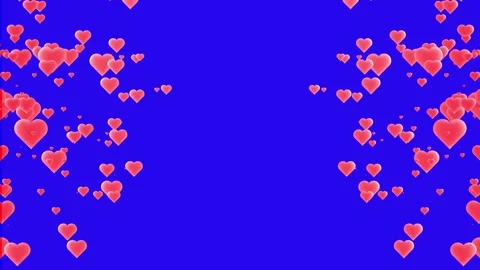 Red heart icon flying animation from the right and left side on blue background Stock Footage 302221322