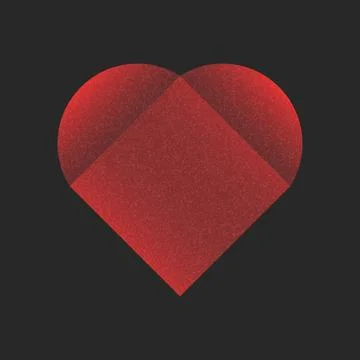 Red heart icon made from geometric shapes with a grainy texture and overlap.. Stock Illustration