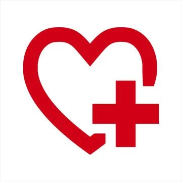 Red Heart Icon with Plus Vector. Medical Sign. Stock Illustration