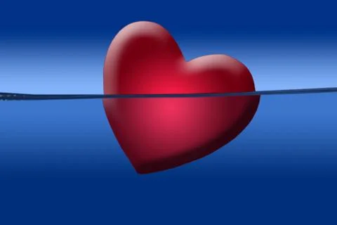 Red heart illustration shape sinking into the blue water Stock Illustration