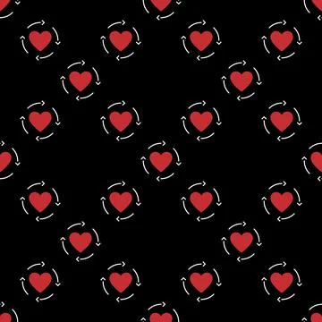 Red Heart inside arrows vector seamless pattern - background for expressing.. Illustrazione stock