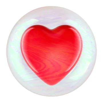 Red heart inside soap bubble, 3D rendering Stock Illustration